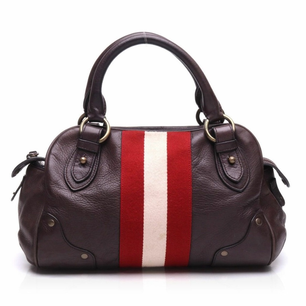 Bally Leather Handbag with Red an White Stripe